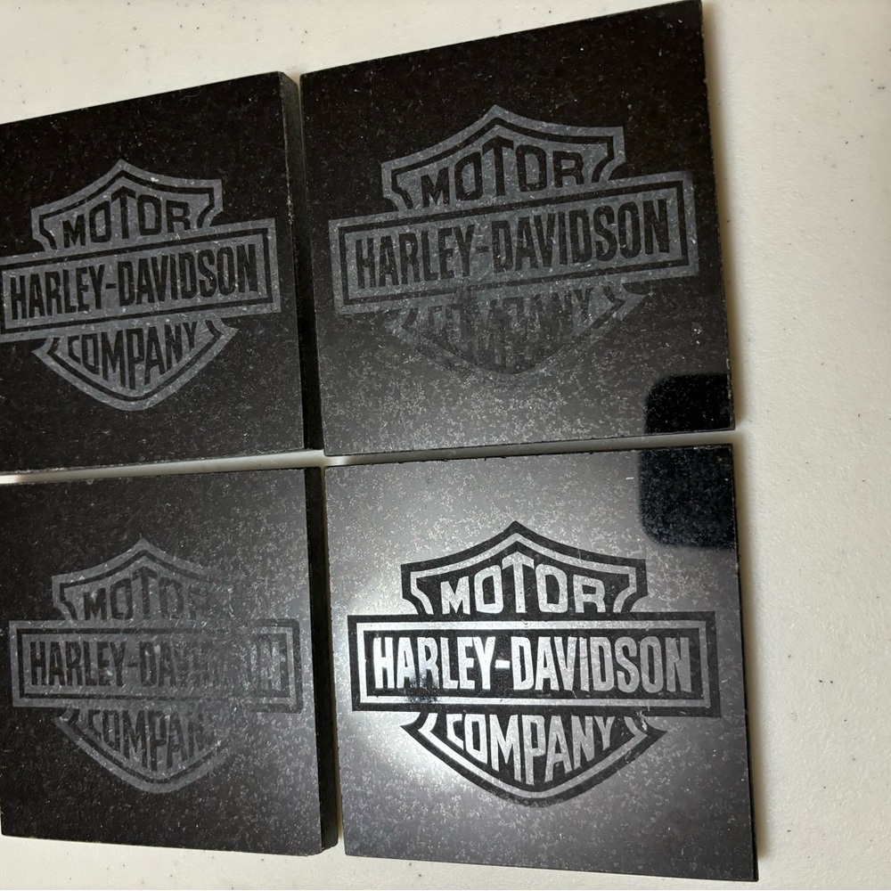 Harley Davidson polished granite engraved coaster set